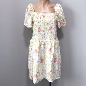 Loft Smocked Gingham Flower Dress Summer Large